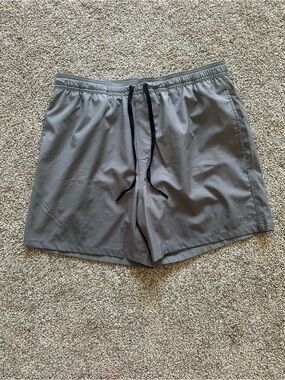 Huk Light Gray Swim Shorts with Black Logo Tag